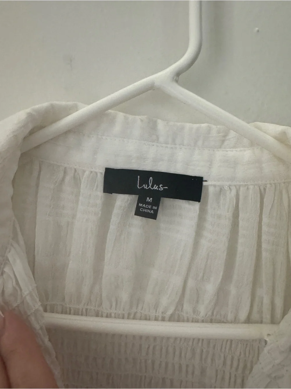 Lulu's White Smocked Button-Down Peplum Blouse